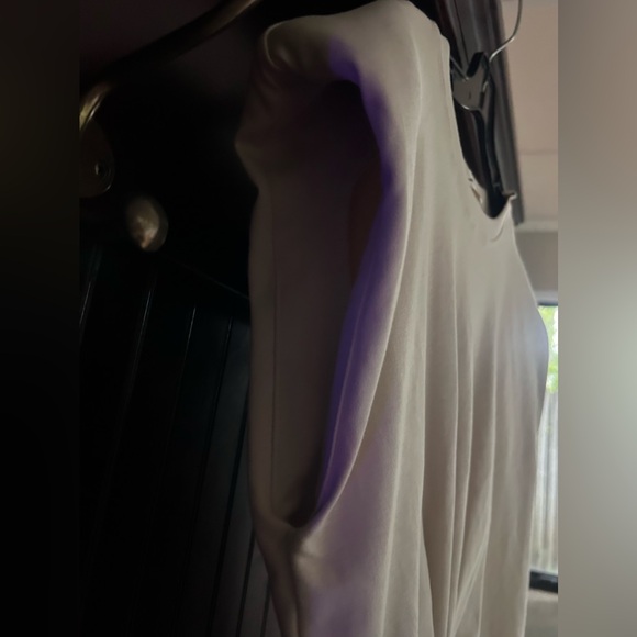 AARON & AMBER Beige Cap Sleeve Twist Blouse Top Minimalist Quiet Luxury | Size L - Picture 5 of 8